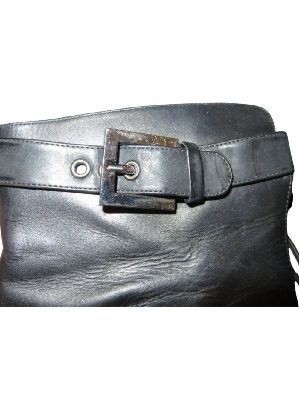 Newport News Easy Style Black Leather Buckle Embellished Heeled Ankle Booties 8 - Picture 6 of 14